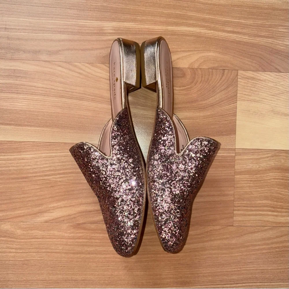 Kate Spade Gowen Shimmy Pink Glitter Glam Mule Loafers Flats Whimsy Preppy 6.5